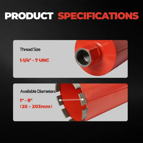 Heavy Duty Diamond Core Drill Bit For Concrete And Masonry Two Inch Core Wet Use Only Drilling Depth Fifteen Inches