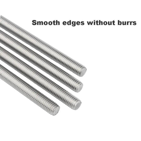 Front view of 16 Inch Half Inch 304 Stainless Fully Threaded Rod 13 TPI Right Hand Threads 2X with smooth edges.