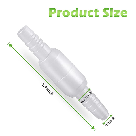 Oxygen tubing swivel connector, male-to-male, white plastic, 1.9-inch length; prevents tangles.