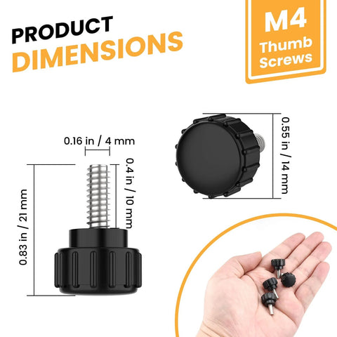 Knurled M4 Thumb Screws 10 Mm Thread Black Round Clamping Screws Stainless Steel With 14 Mm Head Diameter For Machinery And Latches 8 Pack