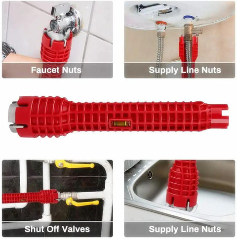 8 In 1 Faucet And Sink Installer Tool With Pro Grade Build And Anti Slip Grip, Universal Pipe Wrench for faucet nuts, valves, red