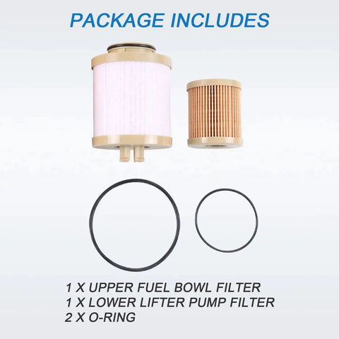 Diesel Fuel Filter Replacement For Ford 6.0L Power Stroke V8 2003 2004 2005 2006 2007 F250 F350 F450 F550 Super Duty And 2003 2005 Excursion Includes Lower Lifter Pump And Upper Fuel Bowl Filter displayed with o-rings and filters
