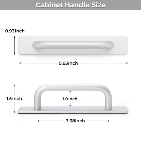 Two Pack 5.83 Inch Adhesive Cabinet Handles dimension guide for drawers, wardrobes, and sliding doors in silver zinc alloy finish