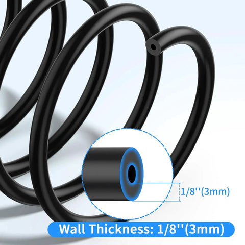 Close-up of 1/8 inch black silicone hose from Six Piece Silicone Vacuum Hose Kit High Performance Tubing Set For Automotive And HVAC 130 PSI Max