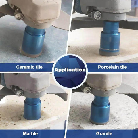 Image showing 1-1/2 Inch Vacuum Brazed Diamond Core Hole Saw Drill Bit For Dry Drilling Through Porcelain Tile Ceramic Marble Granite And Concrete 38mm Core 10mm Diamond Height 60mm Total Length 5/8-11 Thread BRSCHNITT in use on ceramic, porcelain, marble, and granite surfaces.