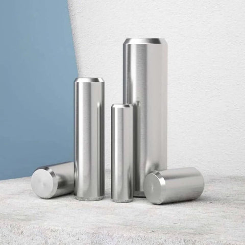 Stainless steel dowel pins displayed, used for machinery, fixtures, and molds. 304 Stainless Steel Dowel Pins Precision Ground Alignment Pins For Machinery Fixtures Molds And Engineering Tight Fit Dowels 2.5X15MM 100 Piece Set For CNC Auto Shop Tooling Woodworking And 3D Printing.