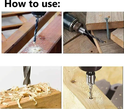 All In One Woodworking Chamfer Drill Bit Set Featuring Rocaris 23 Piece Kit in use on wood projects