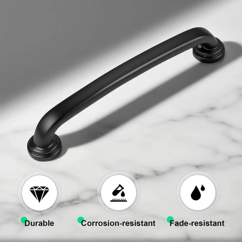 5 Inch Hole Centers Black Zinc Alloy Cabinet Handles 10 Pack For Kitchen Drawers And Dresser Pulls on a marble surface