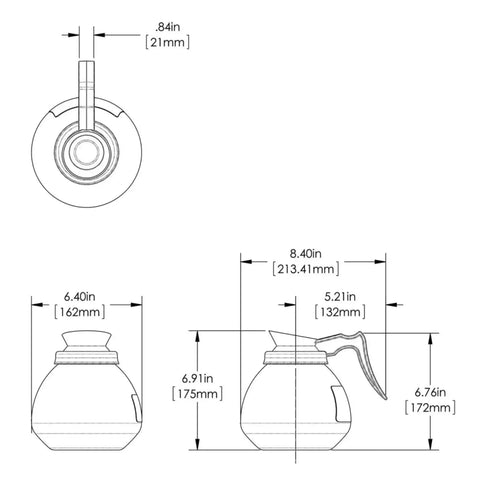 Diagram of Black 64 Oz Coffee Carafe With Ergonomic Handle New Glass Design Shatter Resistant Laboratory Grade Glass Easy Pour Decanter