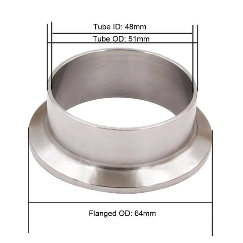 DERNORD stainless steel tri-clamp ferrule with flange, 48mm tube ID, 51mm tube OD, 64mm flanged OD.