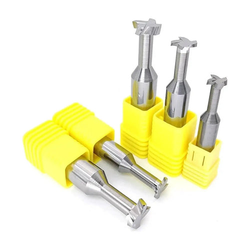 Hard Wearing Tungsten Steel Alloy T Slot Milling Cutter For Precision Milling And Machining Aluminum Copper And Wood With A Special Groove Type 12 By 2.0H By 6D By 18S By 60L 1 Piece, showing cutters in yellow holders