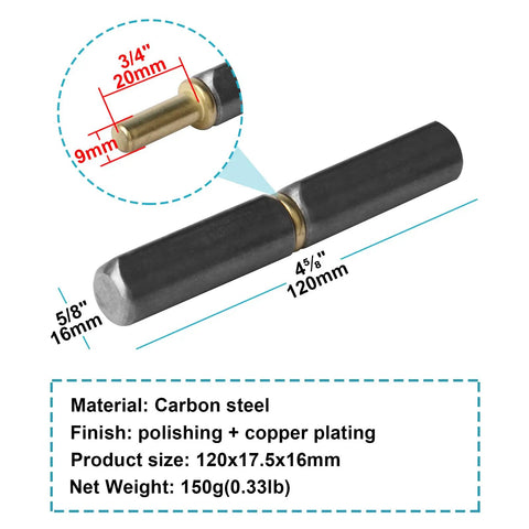 Heavy Duty 4 5/8 Inch Weld On Bullet Hinge With 360 Degree Rotation, carbon steel, polished finish, size details visible