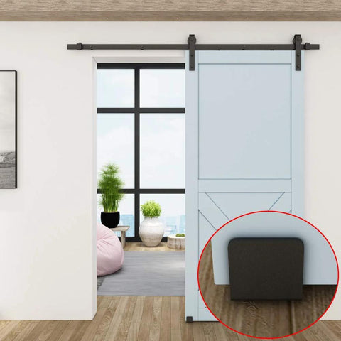 No-Drill Wall Mounted Sliding Barn Door Floor Guide U Shape Bottom Guide Adjustable For Door Thickness 1-3/8 To 1-3/4 Inches Durable Matte Black Steel installed on wall guiding barn door, protects floors.