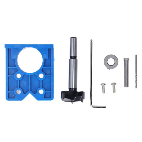 35mm Hinge Hole Saw Jig Drill Guide Set For Woodworking And Door Hardware Installations Adjustable Depth Stop From 15mm To 45mm ABS Plastic Locator Guide For DIYers And Pros Precise Punching And Boring Blue