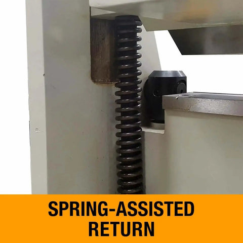 Spring-assisted return mechanism on 50 Inch Box And Pan Brake For 14 Gauge Mild Steel, 12 Fingers, Full Length Bending