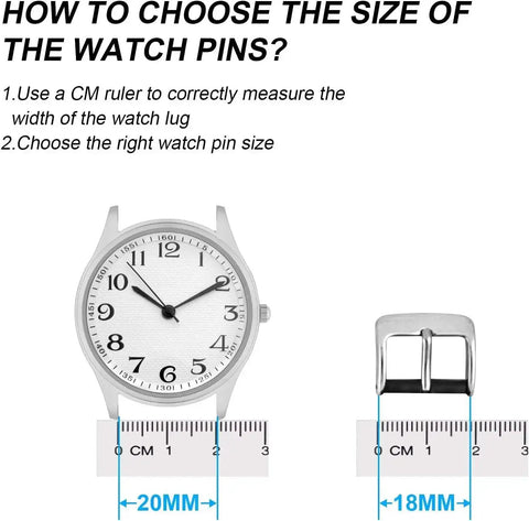 Guide on measuring watch lug width for Watch Band Link Pin Remover And Repair Tool Kit, showing watch and belt buckle with ruler.