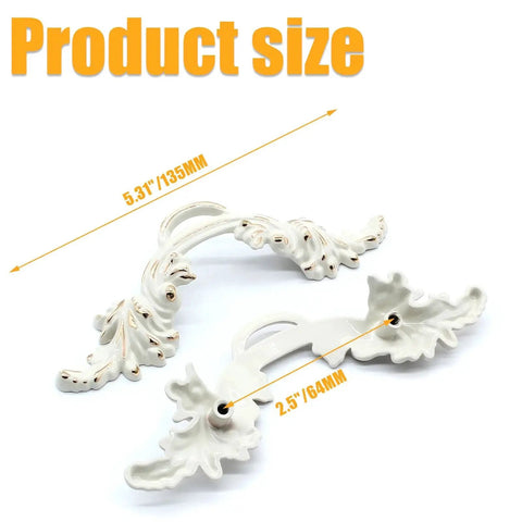 Six Piece Vintage Cabinet Handles Set For European Style Shabby Chic Furniture Drawer Pulls showing size and design details