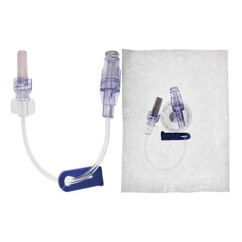 IV extension set, 30-piece I-V tubing for lab and veterinary; clear tubing with blue BISS connector.
