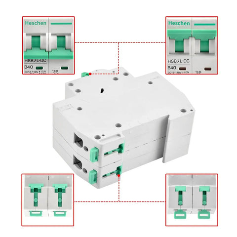 DC Miniature Circuit Breaker 2-Pole 40 Amp Non-Polarized Type B 12V-110V DC MCB with 6kA Breaking Capacity
