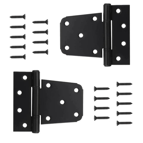 3.5 Inch Black Iron T Strap Gate Hinges Set For Wooden Fences And Barn Swing Doors with screws, heavy duty rust resistant steel