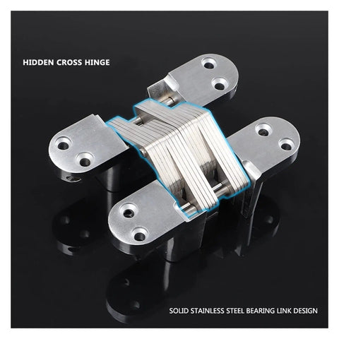 Invisible Door Hinge For Hidden Folding Doors And Wooden Doors 180 Degree Cross Mount Flat Dark Low Profile Concealed Hinge Hardware For Bedroom And Living Room Slim Tough Black Finish Easy Install For Modern Interiors, stainless steel