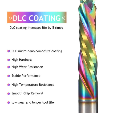 Spiral Router Bit Up Down Compression Bit With DLC Coating Quarter Inch Cutting Diameter One Inch Cutting Length