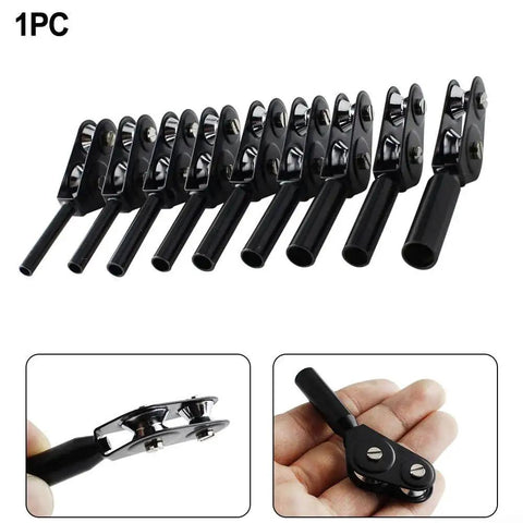 Stainless Steel Rod Tip Roller With Detachable Pulley For Saltwater Rods 8mm, close-up of black rollers and hand-held view