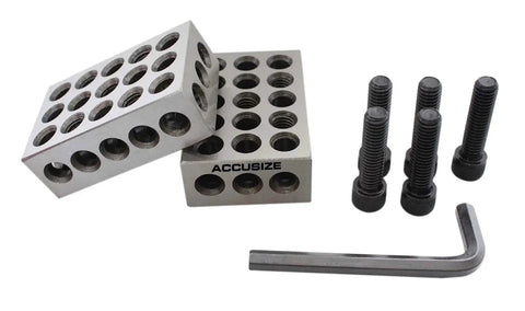 Ultra Precision One Two Three Blocks Set With Screw In Plastic Box By Accusize Industrial Tools 23 Hole Block Kit, screws, and hex key