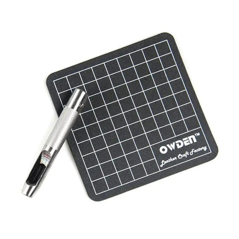 9 Piece Hollow Punch Set With Free Cutting Mat For Leatherwork, featuring cutting mat and hollow punch tool.