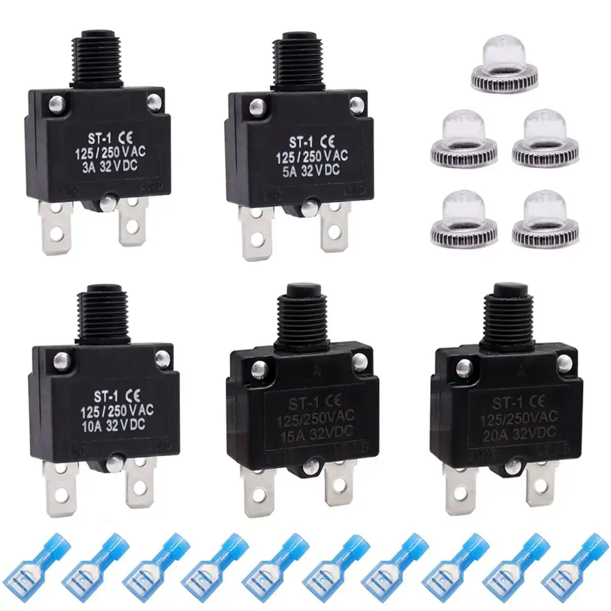 Five Pack Push Button Circuit Breakers With Manual Res...
