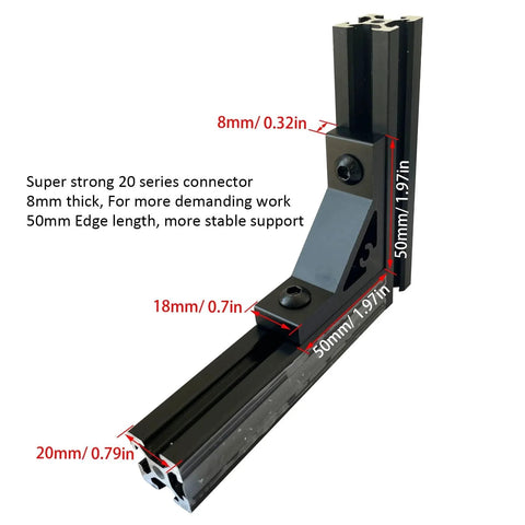 Ten Sets Heavy Duty 2020 Aluminum Extrusion Corner Bracket L Angle Connector with measurements for 8020 Extruded Profile