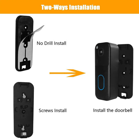 Two Way Installation Backplate Mount For Blink Video Doorbell 2nd Gen showing no-drill and screws install options