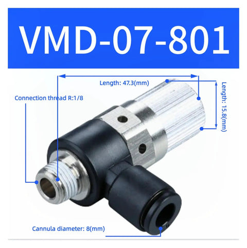 High Suction Vacuum Ejector With Negative Pressure Valve For Pneumatic Systems VMD-07-10-801-601, front view showing connection threads