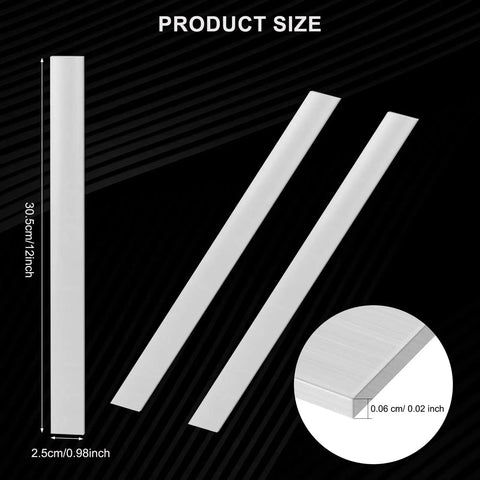 Two Pack 304 Stainless Steel Strips 12 Inch By 1 Inch By 0.022 Inch Thick Nonmagnetic Shim Plates shown with size measurements.