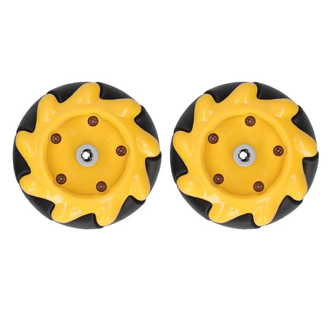 Pair of yellow Mecanum Wheel Omni-Directional For 60mm Smart Robot Car DIY Projects Black Rubber-Coated Wheel Delivers Smooth Run And Superior Grip