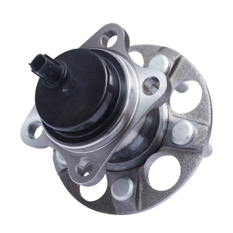 Close-up of Pair Rear Wheel Bearing And Hub Assembly For 2010 To 2015 Prius Excluding Prius C And Prius V Models Plus 2012 To 2015 Prius Plug In 5 Lug With ABS OEM Approved And ISO Certified.