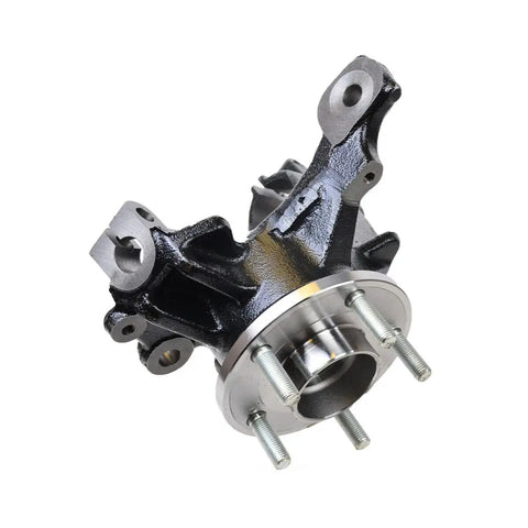 Front view of front steering knuckle and wheel bearing hub assembly replacement for 2012 2018 Ford Focus 2 piece set keeping alignment tight