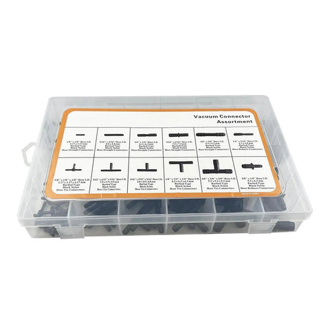 Vacuum Connector Assortment Kit For Automotive Vacuum Tubing Connectors Including Straight Reducer And Tee Connectors in case