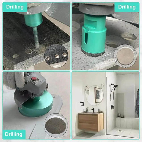Pro Grade Diamond Core Drill Bit 1-3/8 Inch 35mm With 5/8-11 Thread Tile Hole Saw Cutter in use on tile surfaces