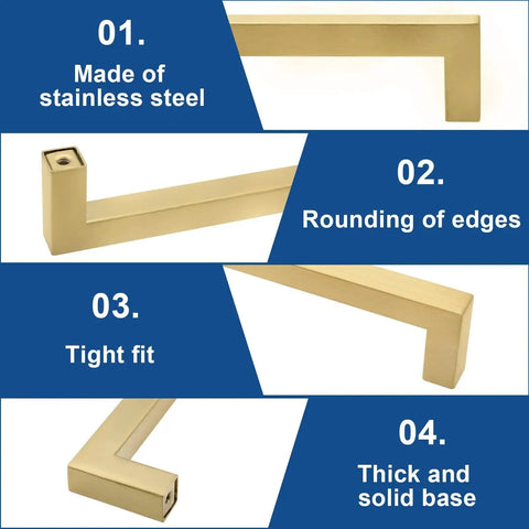 6 Pack Brushed Gold Cabinet Pulls Square Dresser Handles 5 Inch Center To Center Stainless Steel Features and Design Details