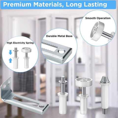 Bi Fold Closet Door Repair Kit With Steel Track And Complete Hardware Set For 48 Inch Bi Fold Doors, showing springs, guide wheels, and pivots