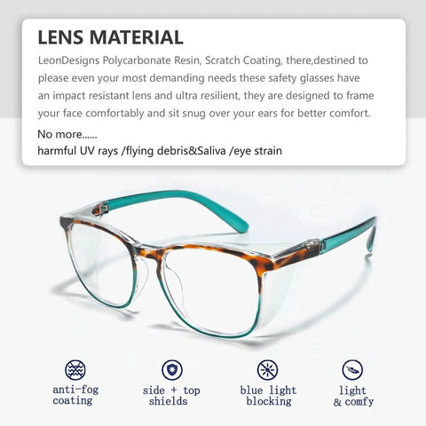 Anti Fog Safety Glasses With Blue Light Blocking UV Protection Z87 Glasses, showcasing polycarbonate frame and lens features.