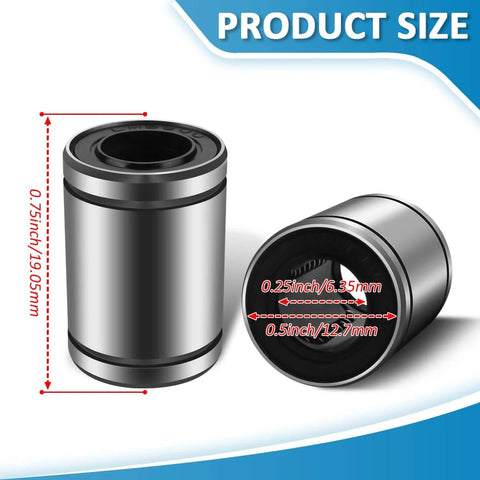 SW4G 1/4 Inch Ball Linear Bushing Bearing With Double Sided Rubber Seals For Pro CNC And 3D Printer Motion, front and side view