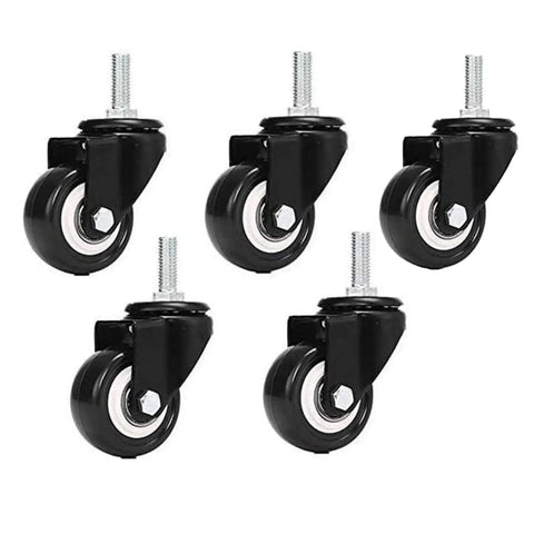 1.5 Inch Silent Office Chair Wheel Replacement Set 5 Piece With 360 Degree Swivel Casters, rubber and metal construction.