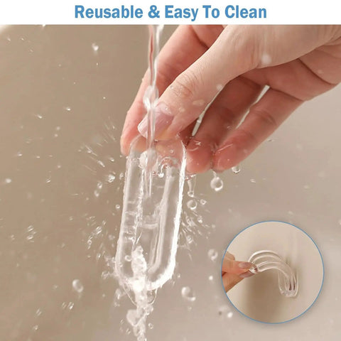 Four Pack Clear PU Self Adhesive Recessed Finger Pulls shown being rinsed, highlighting waterproof and easy-to-clean features.