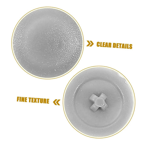 Close-up of textured Grey Screw Cover Caps 500 Pack Durable Plastic Thread Protectors for Cabinets, decorative fasteners.