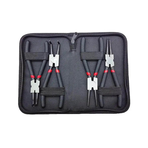 7 Inch Snap Ring Pliers Set Four Piece Internal External Circlip Pliers With Straight And Bent Jaw Beefy Heavy Duty Professional Pliers In Storage Pouch