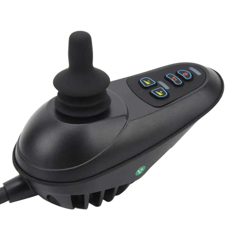 24V Electric Wheelchair Joystick Controller With Brake Connector, close-up view showing buttons for speed and direction control