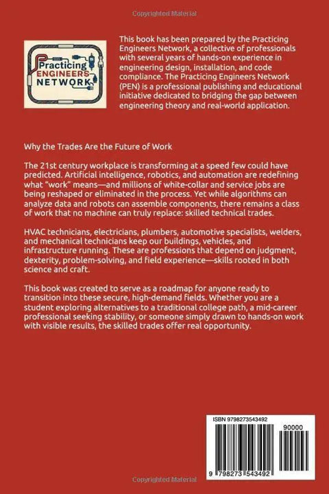 Back cover of a book titled 'Level Up Your Trade Career In The AI Age By Mastering HVAC Electrical Plumbing Automotive IT And Smart Building Skills To Outpace Automation And Build A Robot Proof Future' with ISBN and description.