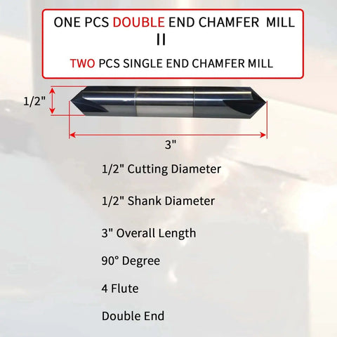 Half Inch Solid Carbide Chamfer Mill End Mill With Four Flute, 90 Degree Chamfer, Double End, AlTiN Coated, Heavy Duty